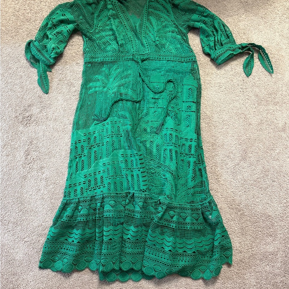 FARM Rio Green Guipure Maxi Dress
